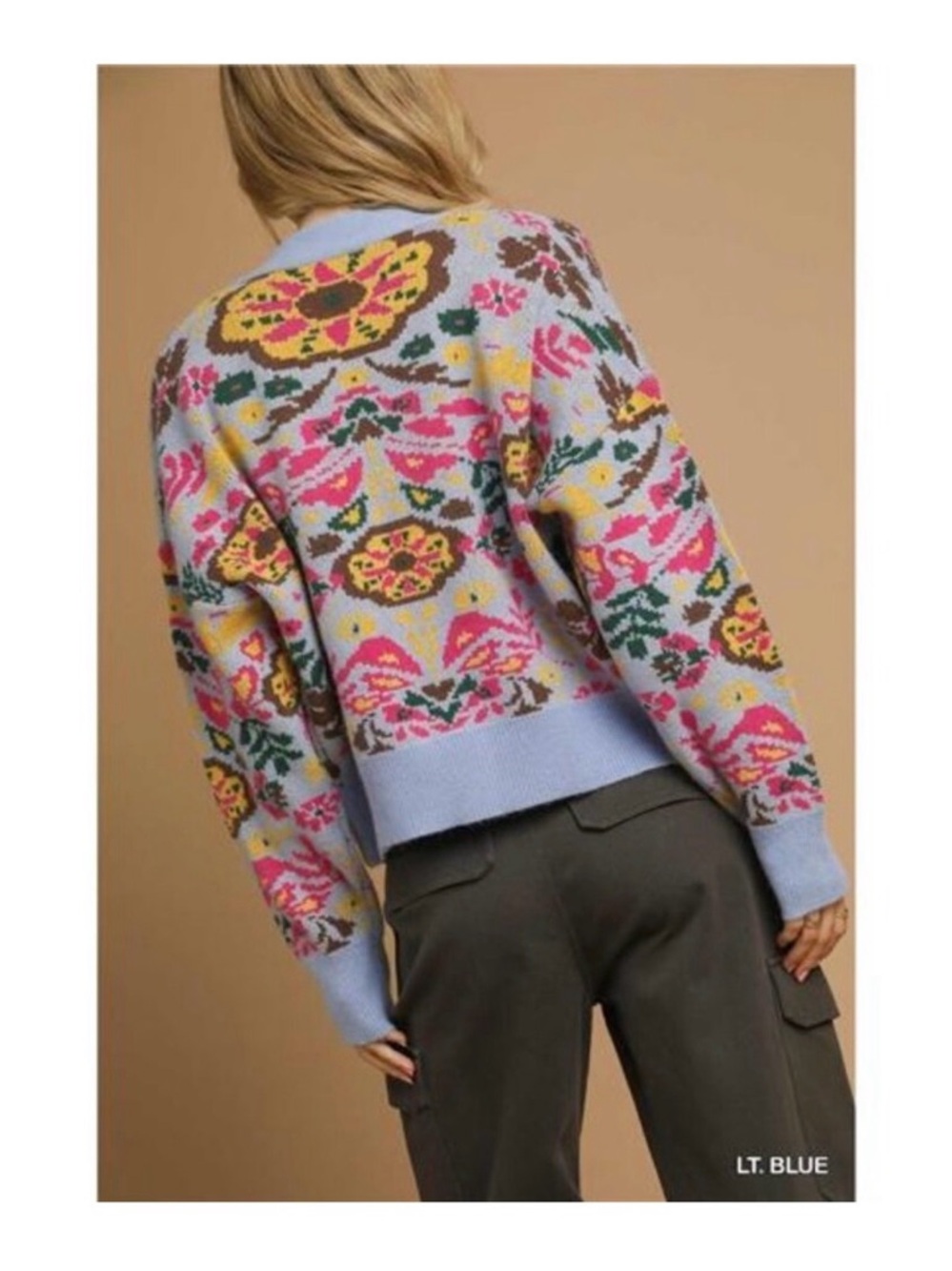 Umgee Light Blue Floral Jacquard Cardigan SMALL NWT - Picture 2 of 7